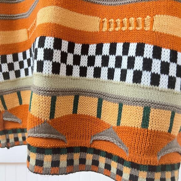 Vintage 80s 90s Multi-Patterned 3D Knit Pullover Sweater Women's Medium Checker - Picture 8 of 10